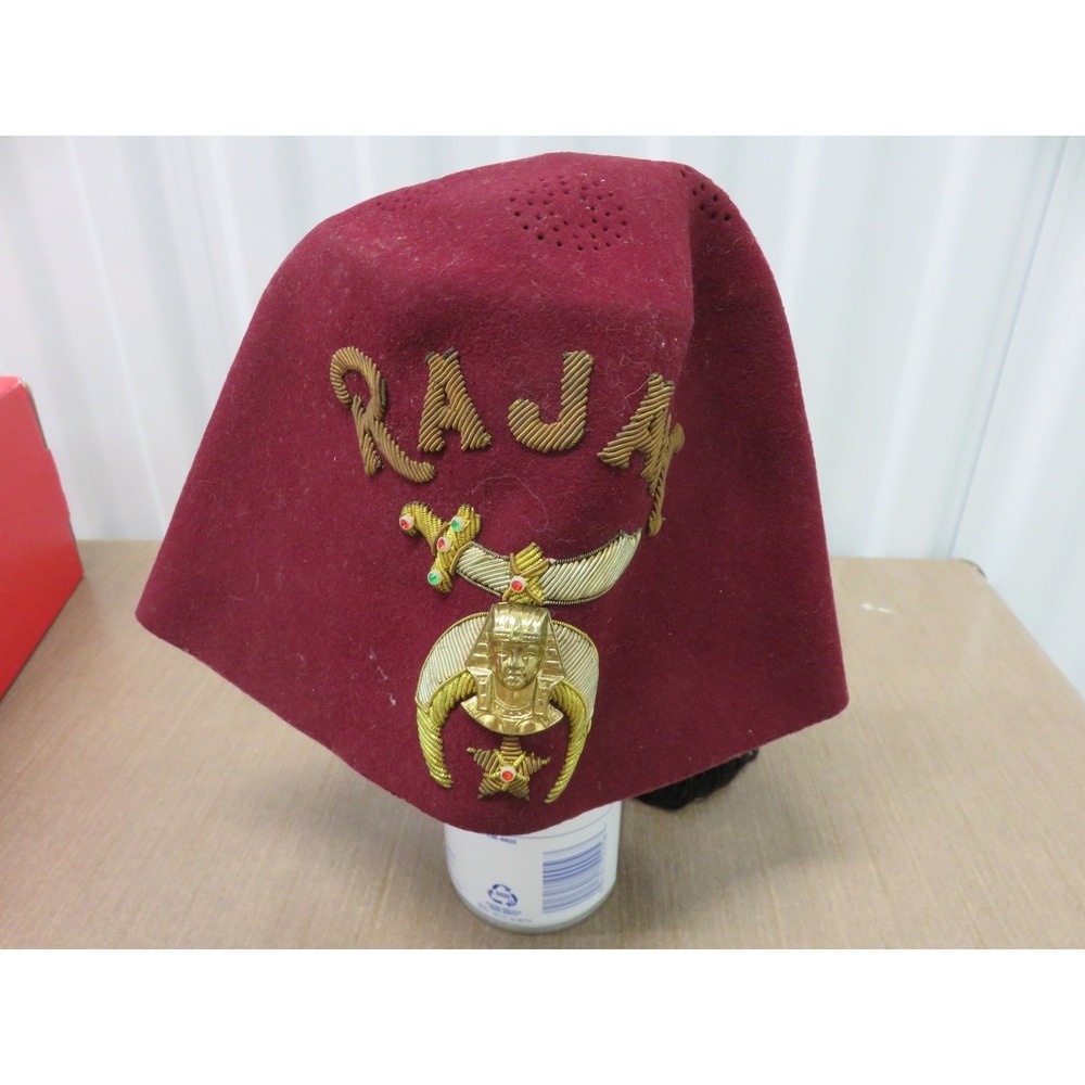 Vintage Shriners Raja Fez Hat Burgundy Wool Gold Bullion Embroidery Tassel Lodge